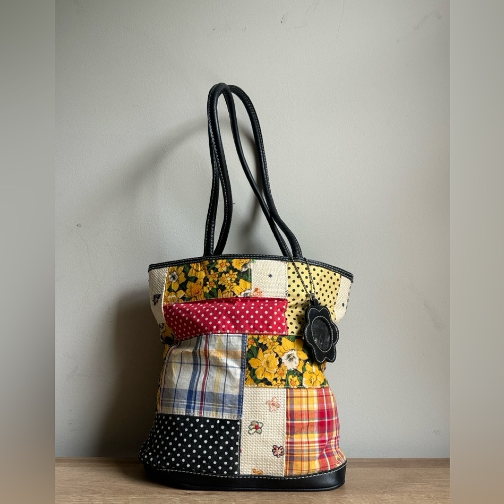 Floral Patchwork Tote Bag with Black Accents